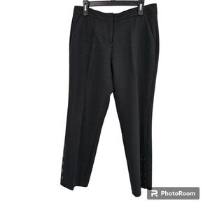 Me + Em Dress Pants Black Button Hem Stretch Twill Crop Pockets Trouser Size 12